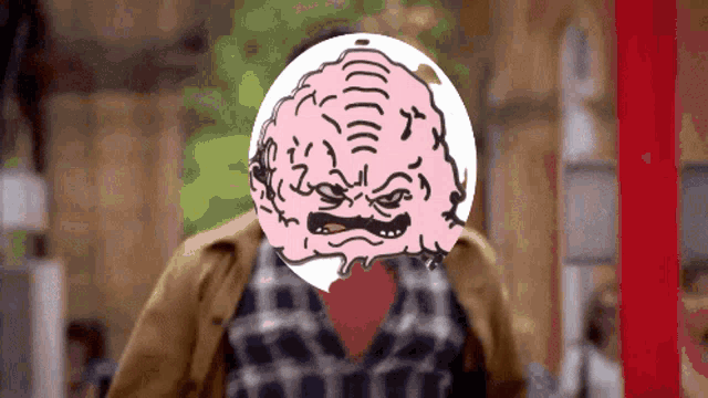a cartoon drawing of a person with a brain on their head