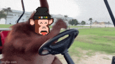 a pixel art of a monkey wearing a hat that says h bar