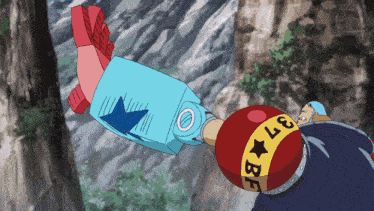 a cartoon character has the number 37 on their arm