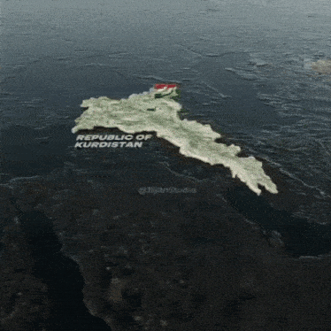 a map of the republic of kurdistan is shown on a dark background