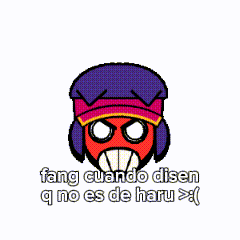 a cartoon character with a hat and a speech bubble that says fang cuando disen q no es de haru >