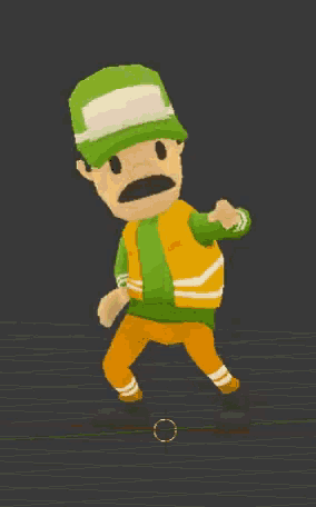 a pixel art of a man wearing a green hat