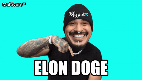 a man wearing a beanie that says blizzard on it is smiling and says elon doge