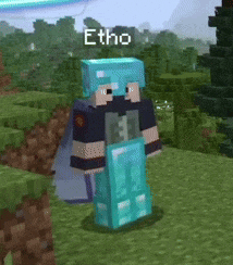 a minecraft character with a blue helmet and a diamond sword .