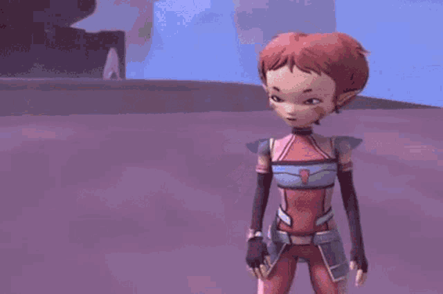 a cartoon character is holding a purple object in her hand