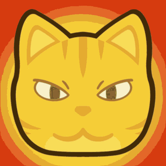a yellow cat with green eyes and a black outline