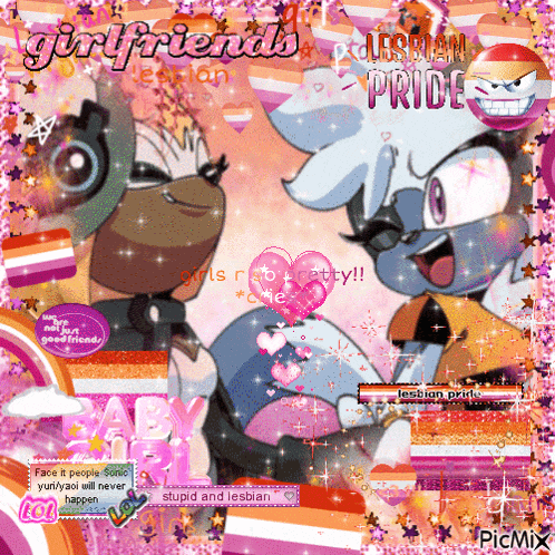 a picture of two cartoon characters with the words " girlfriends " written on it