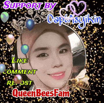 a picture of a woman wearing a hijab and a bee with the words support by captasyikin
