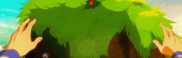 a person is touching a tree in a cartoon .