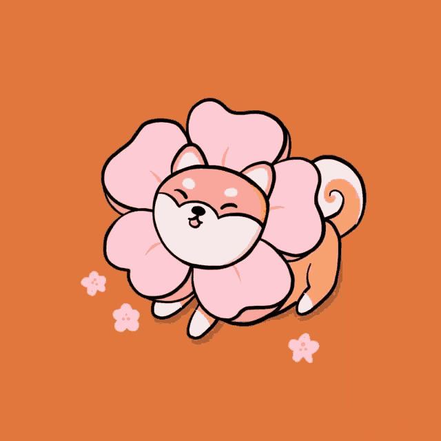 a drawing of a shiba inu with a flower around its neck by stefanie shank