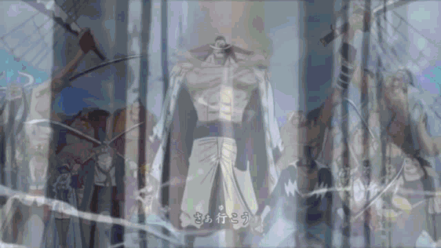 a man in a white robe is standing in front of a group of soldiers