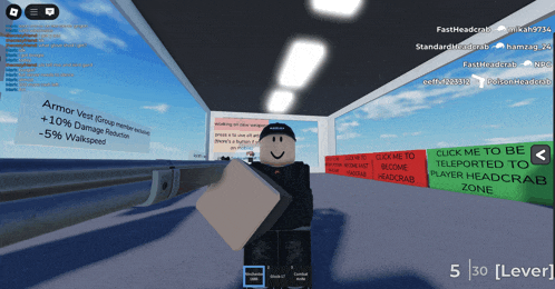 a screenshot of a video game with armor vest + 10% damage protection and -5 % walkspeed