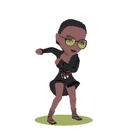 a pixel art drawing of a woman wearing sunglasses and a black jacket