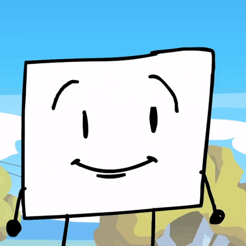 a cartoon drawing of a white square with a smiling face