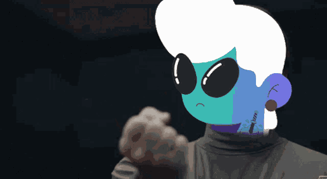 a cartoon character with a turtleneck and a tattoo on his arm
