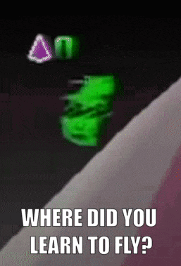a green object with the words `` where did you learn to fly '' on it