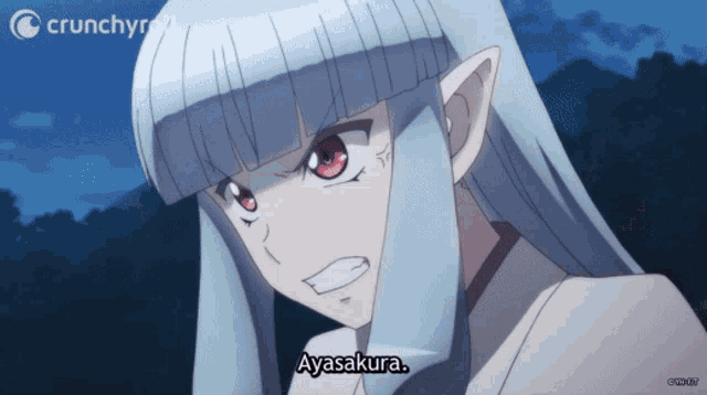 a crunchyroll advertisement shows a girl with long white hair