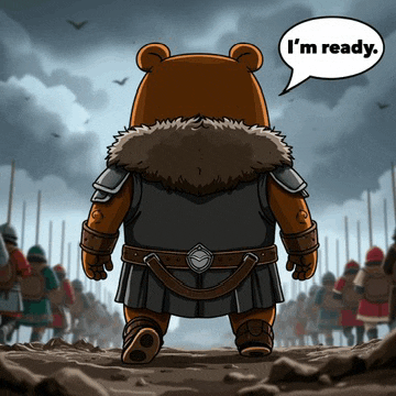 a cartoon bear says i 'm ready in a speech bubble