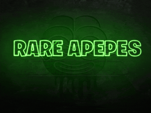 a neon sign that says rare apepes with a frog in the background