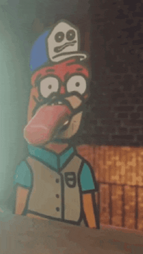 a cartoon of a man with a mustache and glasses is licking a bottle of ketchup .
