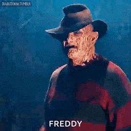 freddy krueger from the movie nightmare on elm street is wearing a cowboy hat and holding a knife .