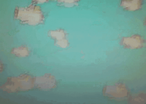 a painting of a blue sky with white clouds