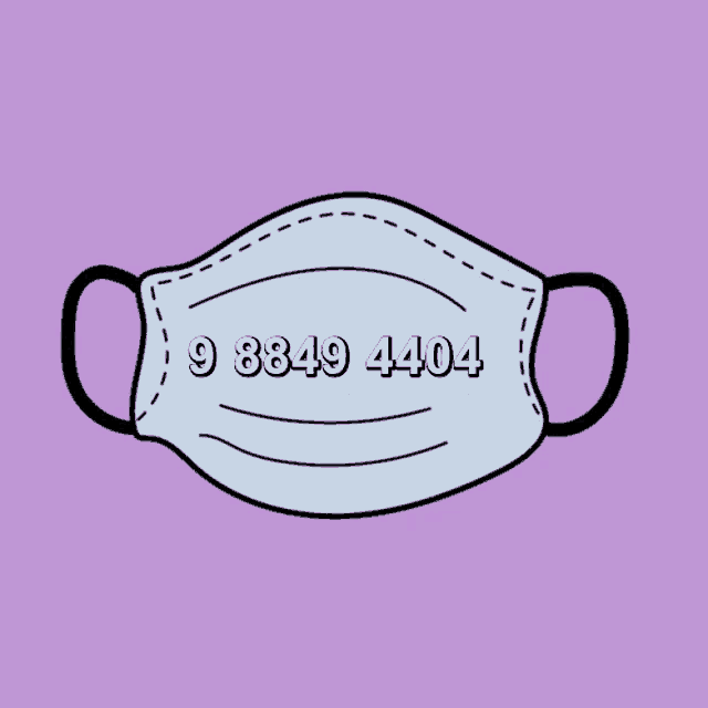 a face mask with the number 9 8849 4404 written on it