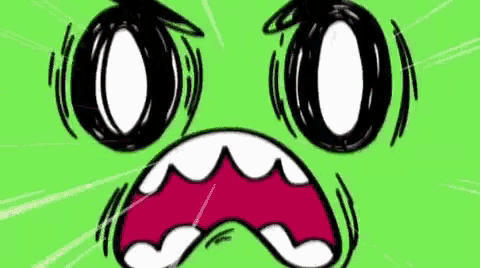 a cartoon face with a big mouth and big eyes is screaming .