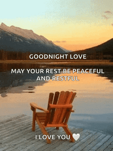 a card that says goodnight love may your rest be peaceful and restful with a chair in the foreground