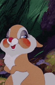 a close up of a cartoon bunny with a big smile on his face