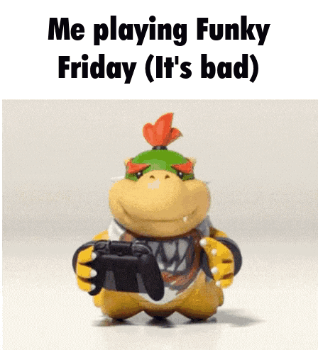 a cartoon character is holding a video game controller and says me playing funky friday