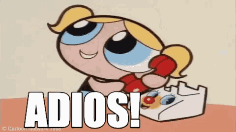 bubbles from the powerpuff girls is talking on a red phone
