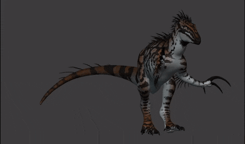 a 3d rendering of a dinosaur with sharp claws on a grey background