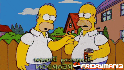 a cartoon of homer simpson talking to another man