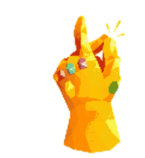 a low poly illustration of a hand wearing a glove with gems on it .