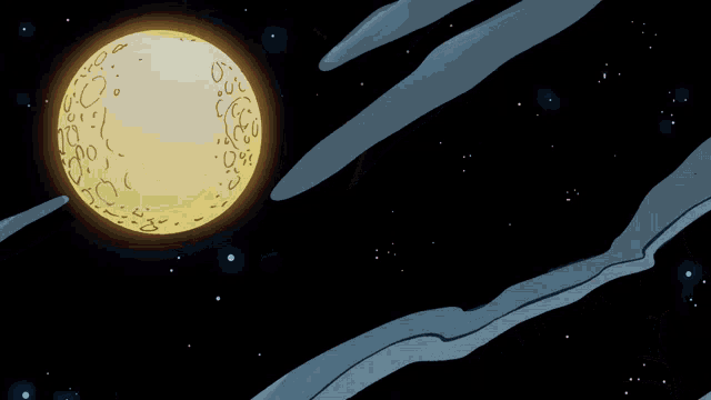 a cartoon drawing of a man in a red suit looking at the moon