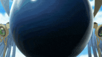 a large blue ball with wings and green eyes