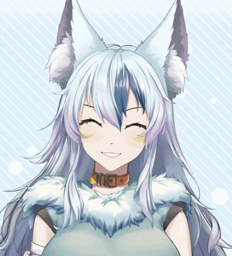 a drawing of a girl with long white hair and a collar