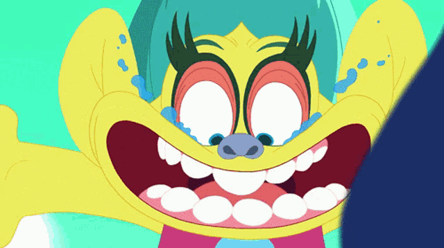 a cartoon character has tears coming out of her eyes
