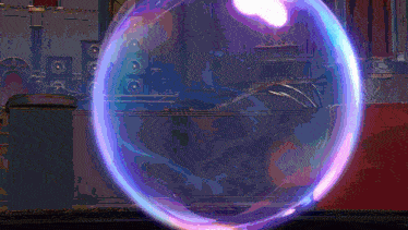 a purple circle with a light coming out of it in a video game