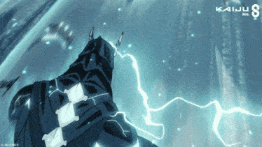 a poster for kaiju no 8 shows a lightning bolt coming out of the ground