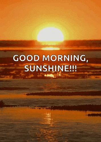a picture of a sunset with the words good morning sunshine on it