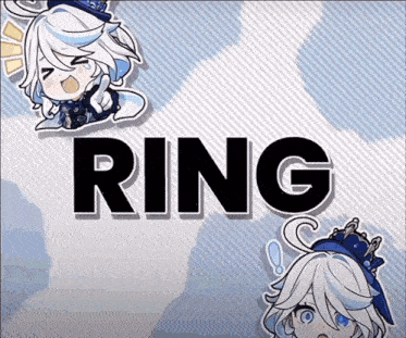 the word ring is on a blue and white striped background