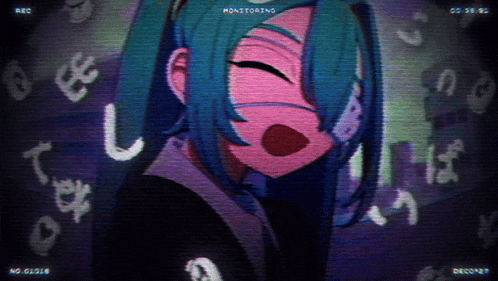 a cartoon of a girl with blue hair is being monitored by a recorder