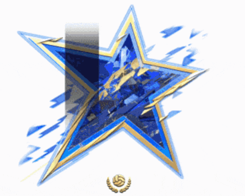 a blue and gold star with a laurel wreath in the corner