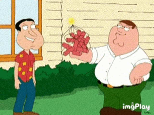 peter griffin from family guy is holding a bunch of grapes in his hand