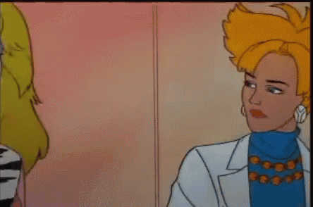 a cartoon of a woman in a lab coat and blue sweater