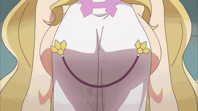 a cartoon drawing of a woman 's breasts with a flower on the back