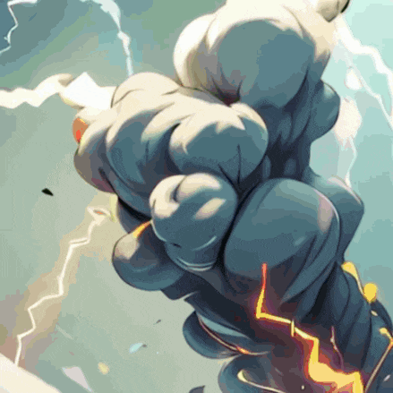 a cartoon drawing of a huge fist with lightning coming out of it