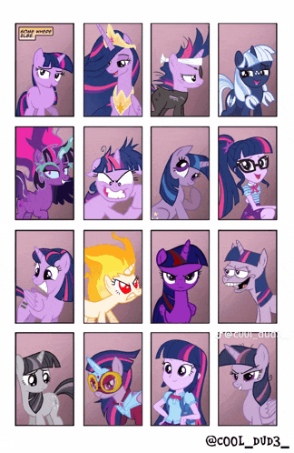 a collage of twilight sparkle ponies with the hashtag cool_dud3_ at the bottom